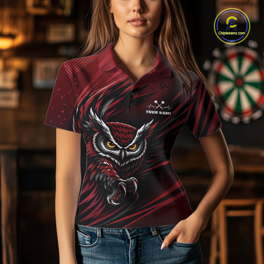 Custom Red Owl Darts Women Polo Shirts, Dart Flights Darts League Shirt IPHW11735