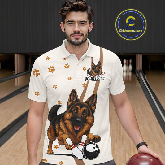 Custom Funny German Shepherd Dog Men Bowling Team Shirt, Dog Lovers Bowling Uniform IPHW10210