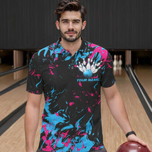 Load image into Gallery viewer, Black, Blue And Pink Custom Bowling Team Men Polo Shirts, Bowling Ball And Pin Jerseys IPHW8795