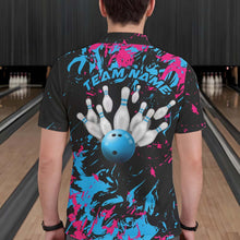 Load image into Gallery viewer, Black, Blue And Pink Custom Bowling Team Men Polo Shirts, Bowling Ball And Pin Jerseys IPHW8795