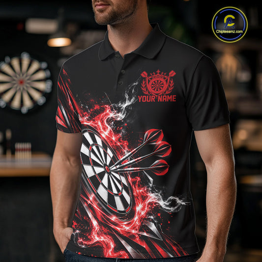 Custom Black And Red Flame Dartboard Dart Team Men Polo Shirt, Dart Jersey IPHW12472