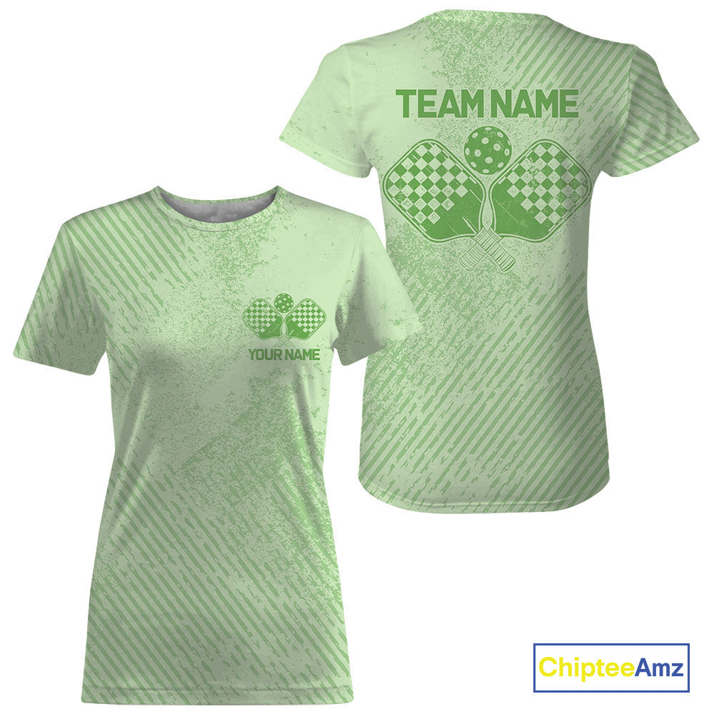 Custom Vintage Green Pickleball Team T-Shirts For Women, Pickleball Jerseys IPHW9312