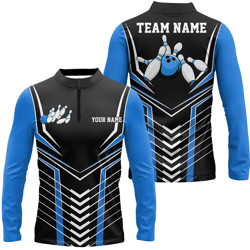 Black And Blue Custom Bowling Jerseys Bowling Team Shirt For Men, Bowling Uniform With Name IPHW7911