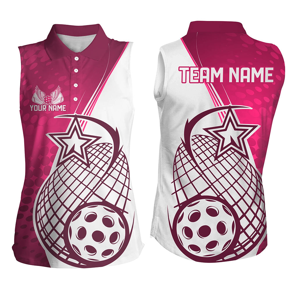 Custom Pink Pickleball Women's Sleeveless Polo Shirts, Pickleball Tournament Team Shirt IPHW8112