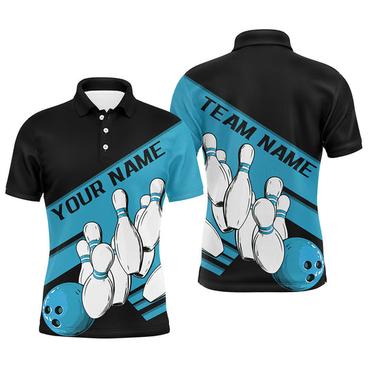 Black And Blue Custom Bowling Shirts For Men, Bowling League Shirt Bowling Team Uniform IPHW7921