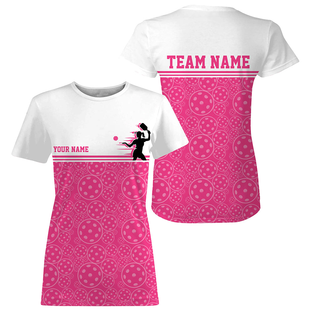 Custom Pink Pickleball T-Shirts For Women, Pickleball Pattern Ladies Team Uniform IPHW8132