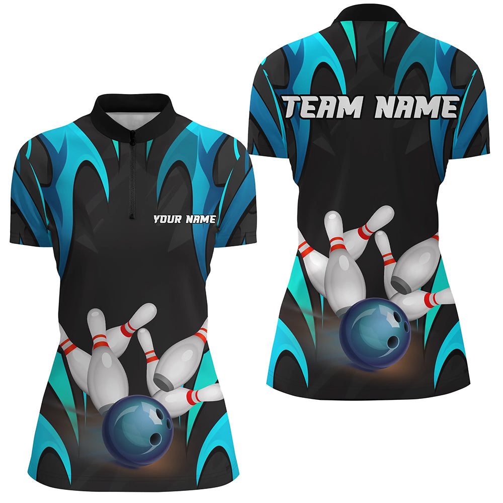 Black And Blue Customize Bowling Shirts For Women Team Jerseys Gifts For Bowlers IPHW7107