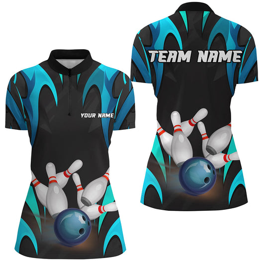 Black And Blue Customize Bowling Shirts For Women Team Jerseys Gifts For Bowlers IPHW7107