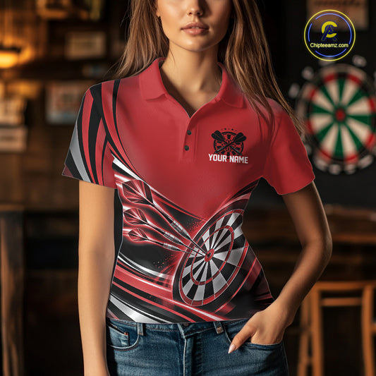 Black And Red Dart Team Women Polo Shirt With Custom Name, Dart Jersey Dart Gift IPHW12568