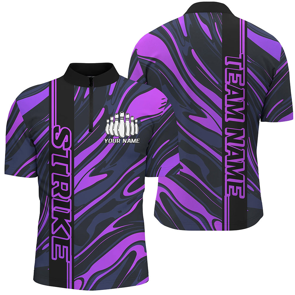 Custom Purple Camo Strike Bowling Quarter-Zip Shirts For Men, Striking Bowling Team Uniform IPHW8138