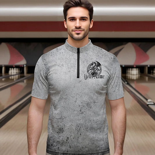 Custom Vintage Viking Dragon Bowling Quarter-Zip Team Shirts For Men, Celtic Bowling Shirt IPHW8586