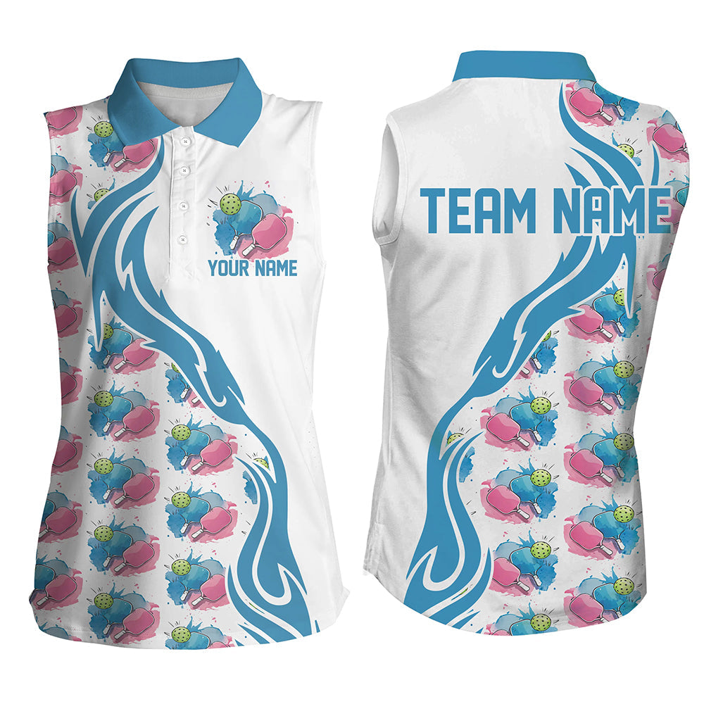 Custom Watercolor Pickleball Shirts For Women, Blue And Pink Pickleball Outfit For Team IPHW6935