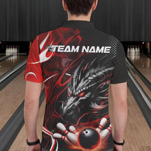 Load image into Gallery viewer, Custom Black And Red Flame Dragon Bowling Jerseys, Dragon Bowling Team Men Polo Shirts IPHW8919