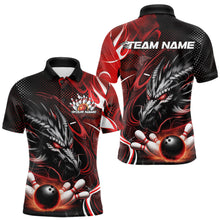 Load image into Gallery viewer, Custom Black And Red Flame Dragon Bowling Jerseys, Dragon Bowling Team Men Polo Shirts IPHW8919