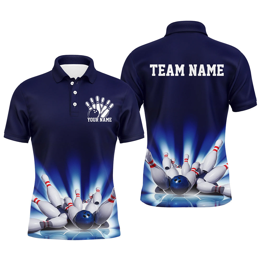 Navy Blue Custom Bowling Team Shirts For Men, Striking Bowling League Shirt Bowling Team Uniform IPHW7520