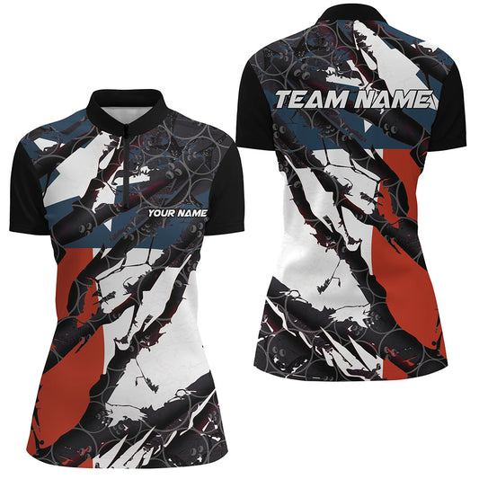 Texas Flag Custom Bowling Team Shirts For Women, Patriotic Bowling Team Jerseys IPHW6486