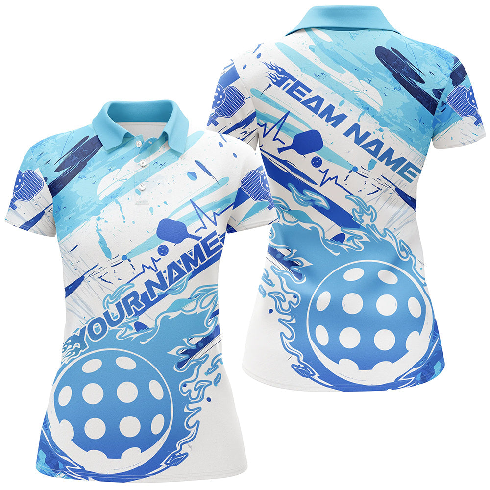 Blue Flame Pickleball Ball Custom Polo Shirts For Women, Outdoor Pickleball Jerseys IPHW8205