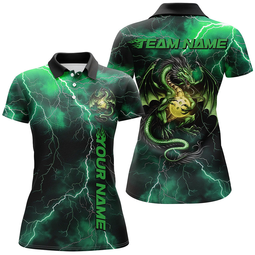 Green Thunder Lightning Custom Dragon Pickleball Polo Shirts For Women Team Outfit IPHW8217