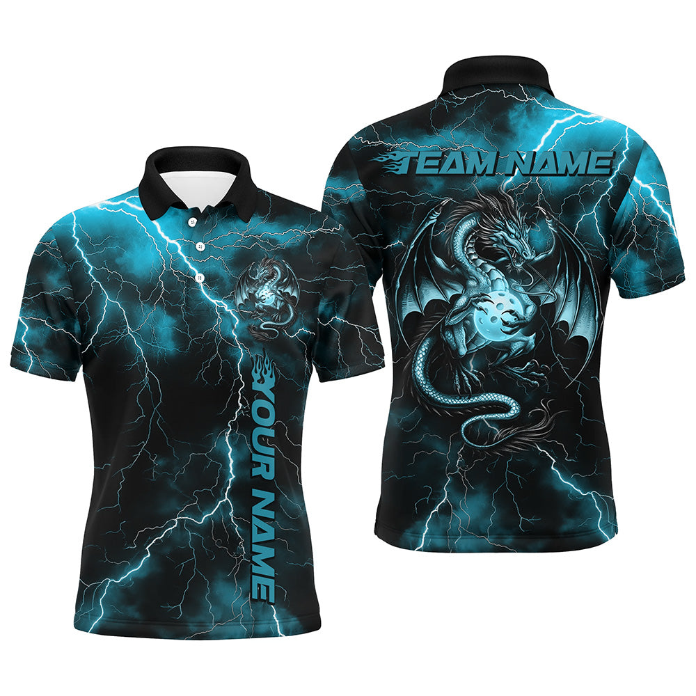 Blue Thunder Lightning Custom Dragon Pickleball Polo Shirts For Men, Pickleball Team Outfit IPHW8218