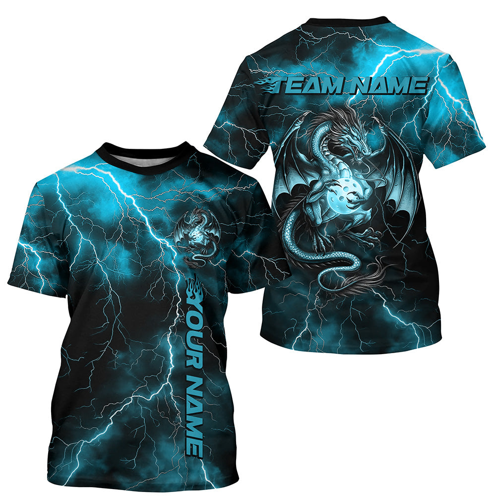Blue Thunder Lightning Custom Dragon Pickleball T-Shirts For Men, Pickleball Team Outfit IPHW8218