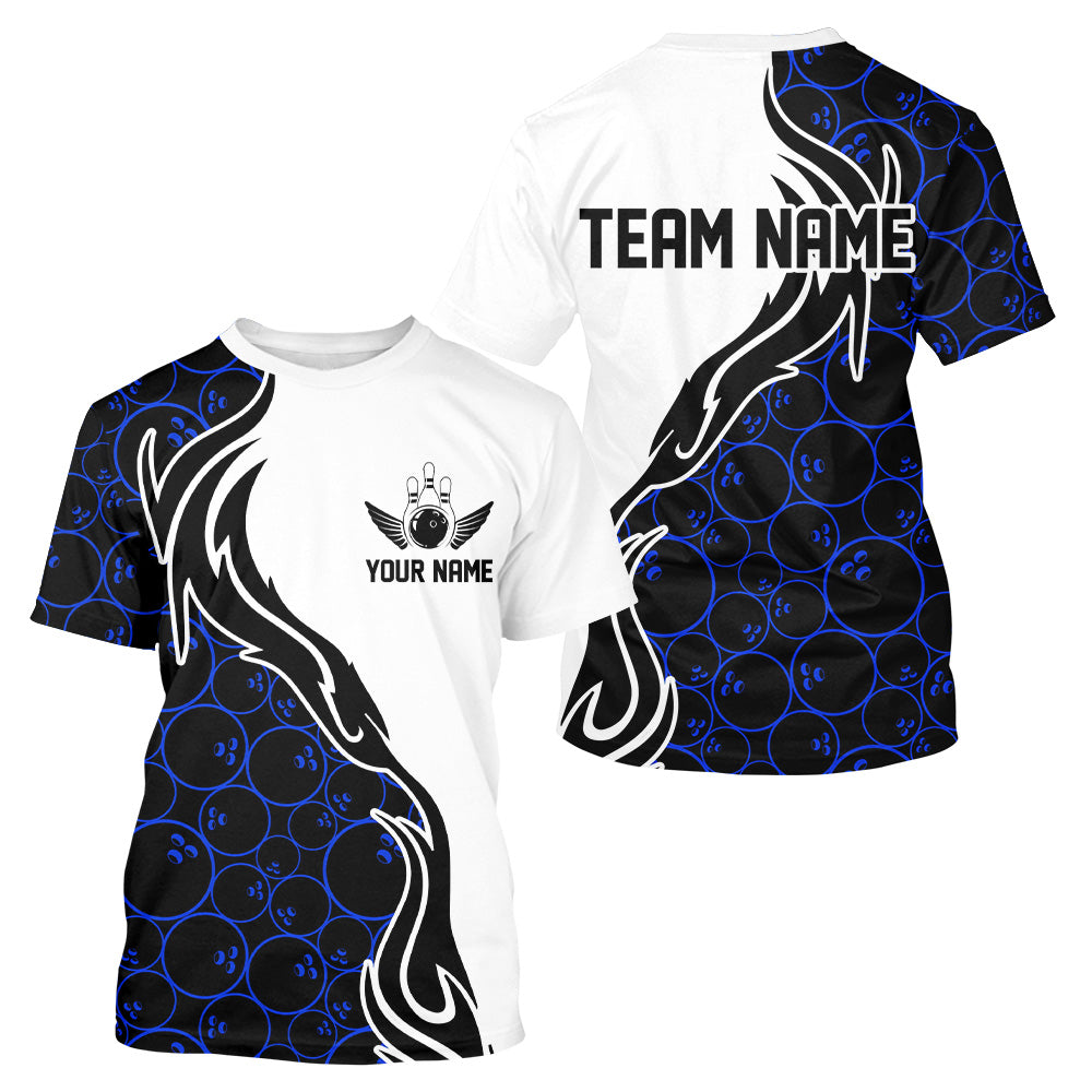 Blue Bowling Pattern Custom Men Bowling T-Shirts Flame Bowling Team Jerseys IPHW5307