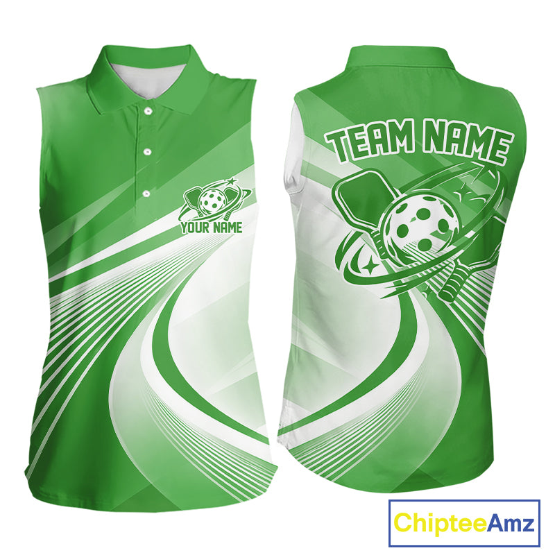 Custom Green Pickleball Women Sleeveless Polo Shirt, Pickleball League Team Uniform IPHW12745