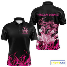 Load image into Gallery viewer, Custom Pink Skull Smoke Bowling Team Men Polo Shirts, Halloween Bowling Outfit IPHW9772