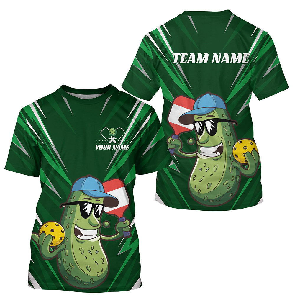 Funny Pickle Playing Pickleball Custom Cute Funny Pickleball T-Shirts For Men, Green Pickleball Team Shirts Outfits IPHW7771