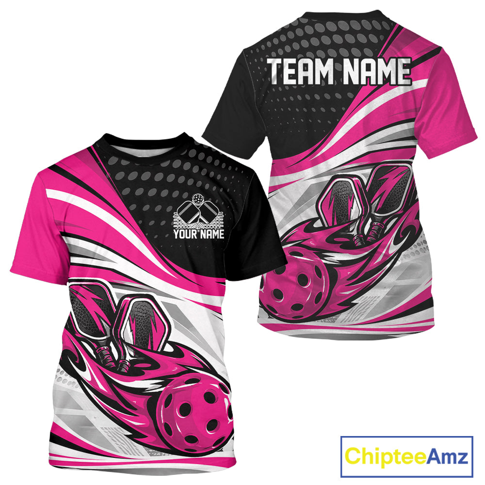 Custom Pink Flame Pickleball Team Men T-Shirts, Pickleball Tournament Uniform Jersey IPHW12751