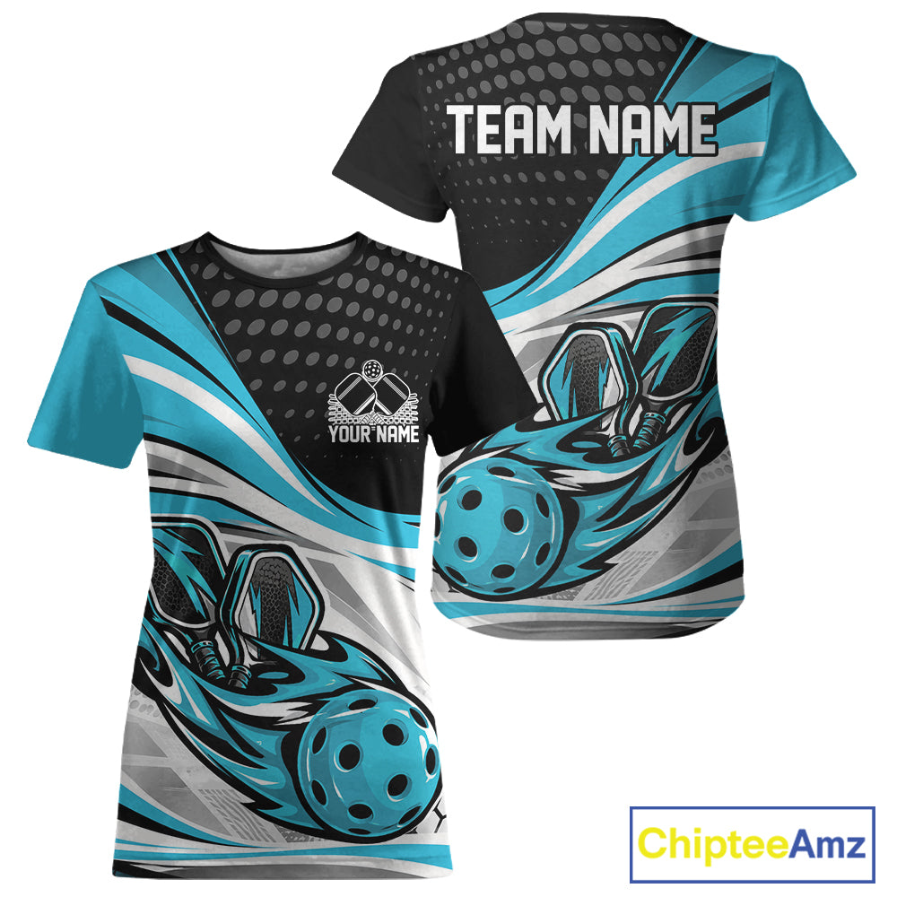 Custom Blue Flame Pickleball Team Women T-Shirts, Pickleball Tournament Uniform Jersey IPHW12752