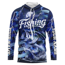 Load image into Gallery viewer, Blue Lightning American Flag Custom Bass Fishing Long Sleeve Shirts, Fish Reaper Fishing Jerseys IPHW6686