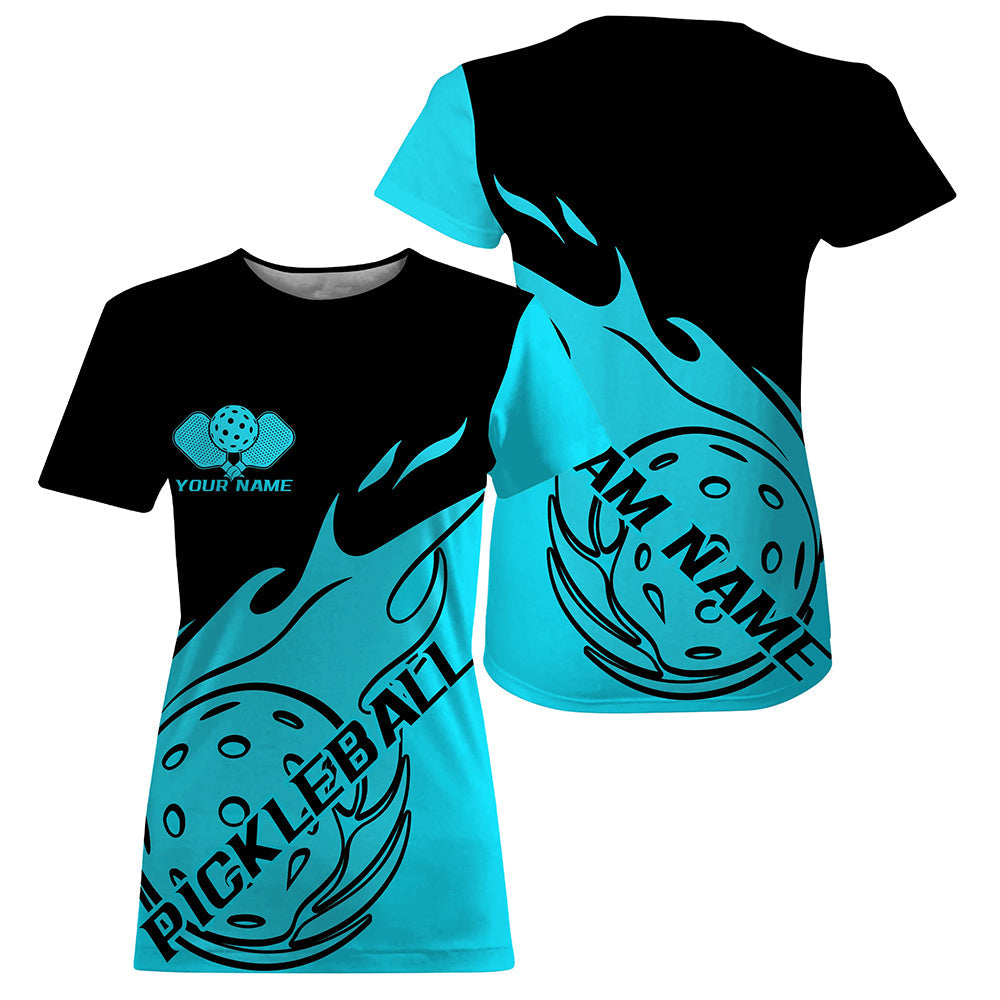 Black And Blue Fire Pickleball Ball Custom Flame Pickleball T-Shirts For Women, Pickleball Team Outfit IPHW7777
