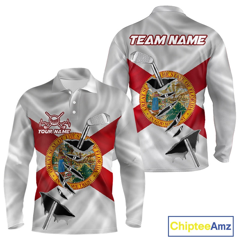 Custom Florida State Flag Golf Club Patriotic Golf Team Shirt For Men, Golfer Outfits IPHW10580