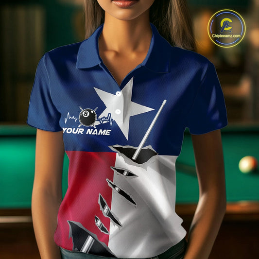 Custom Texas State Flag Silver Billiard Cue Patriotic Billiard 8 Ball Shirts For Women IPHW10587