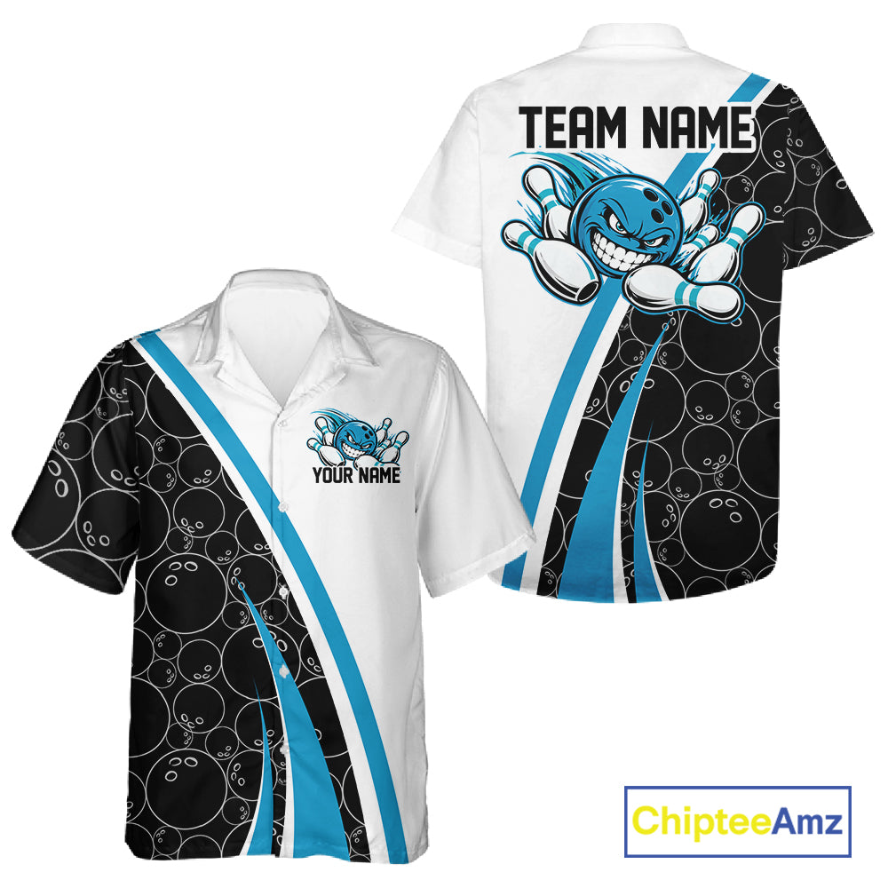 Custom Funny Blue Bowling Ball Men And Women Button Up Team Shirt, Bowling Tournament Jersey IPHW12786