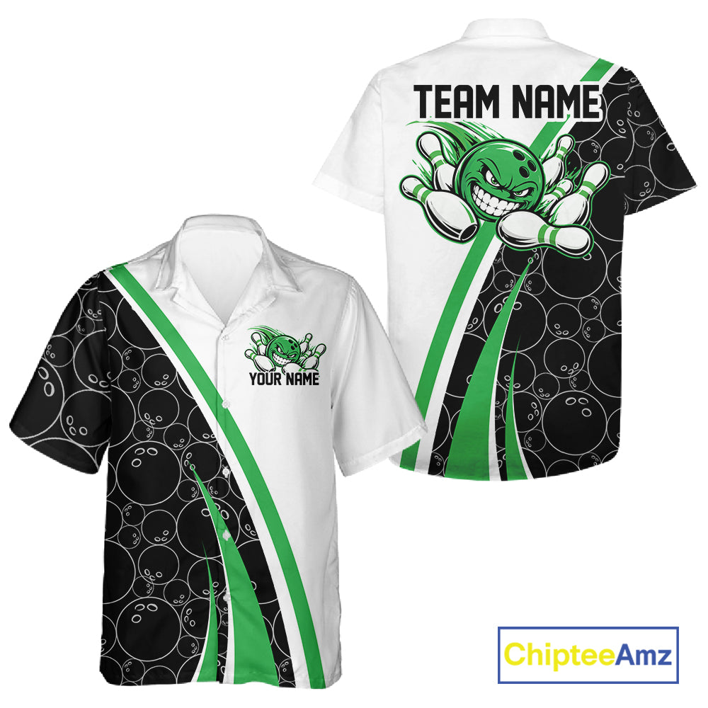 Custom Funny Green Bowling Ball Men And Women Button Up Team Shirt, Bowling Tournament Jersey IPHW12788