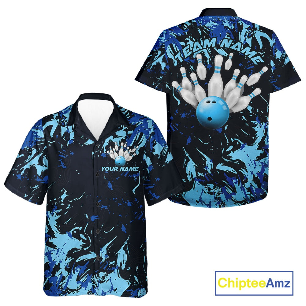 Custom Blue Camo Men And Women Bowling League Shirt, Bowlers Jerseys Bowling Tournament Outfit IPHW10617