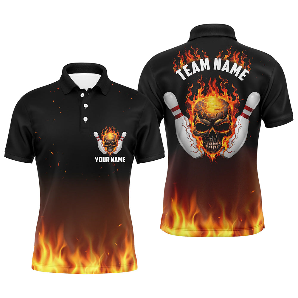 Personalized Men Bowling Shirts, Flame Skull Team Bowling Jerseys For Bowling Players IPHW5159