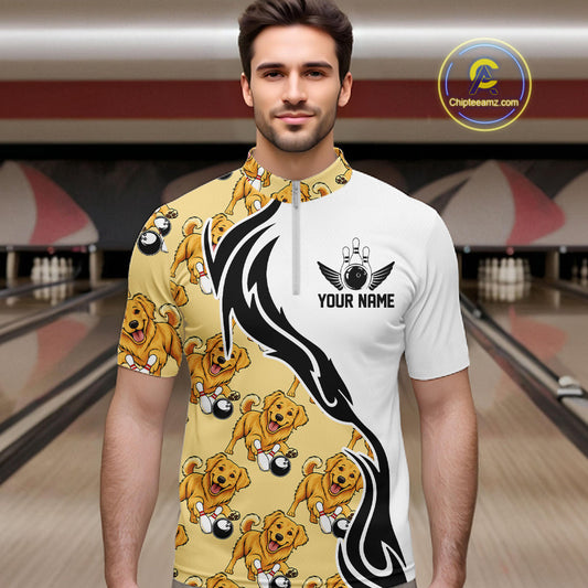 Custom Funny Golden Retriever Dog Men Bowling Team Shirt, Dog Lovers Bowling Uniform IPHW10321