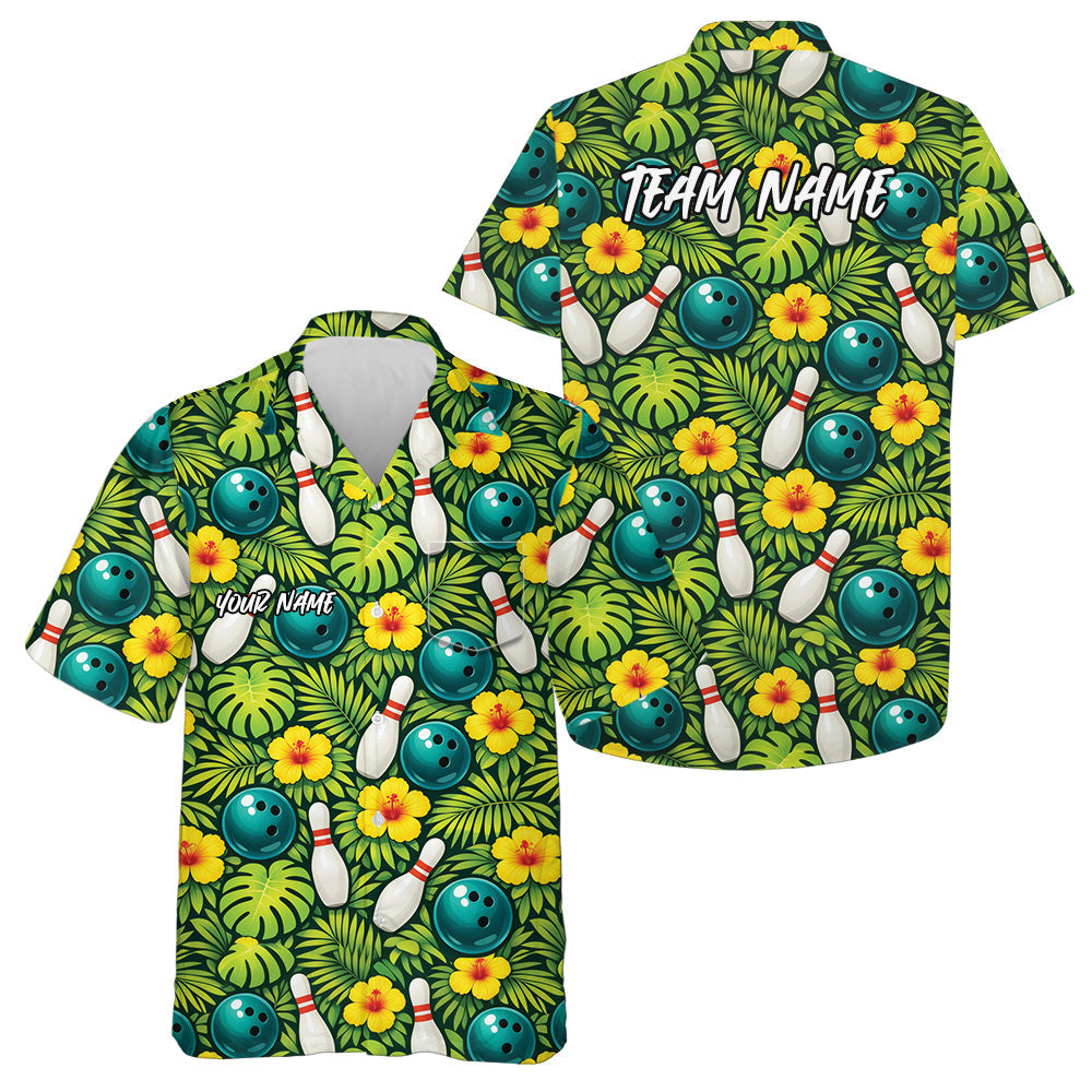 Custom Tropical Leaves And Hibiscus Flower Hawaiian Bowling Shirts For Men And Women IPHW10850