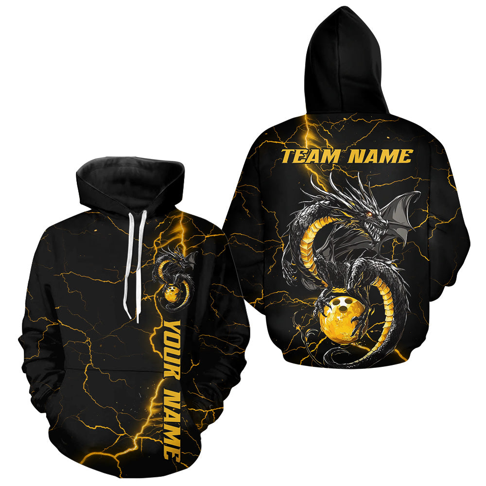 Custom Black And Gold Thunder Lightning Custom Dragon Bowling Men And Women Hoodie Shirt Team Outfits IPHW7309