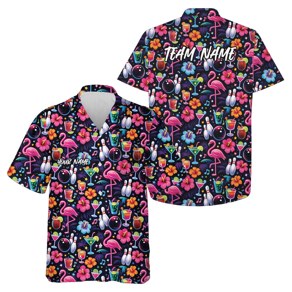 Custom Colorful Tropical Plants And Flamingo Hawaiian Bowling Shirt For Men And Women IPHW10858