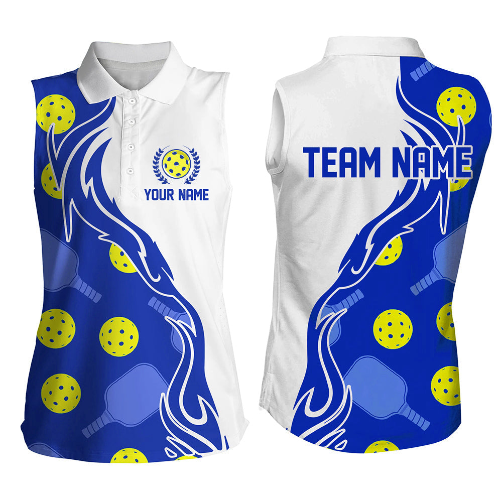 Custom Blue Pickleball Sleeveless Polo Shirts For Women,Ladies Pickleball Tops IPHW5532
