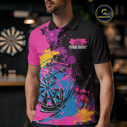 Custom Colorful Splatter Dartboard Dart Polo Shirt For Men, Grunge Dart Team Jerseys IPHW9961