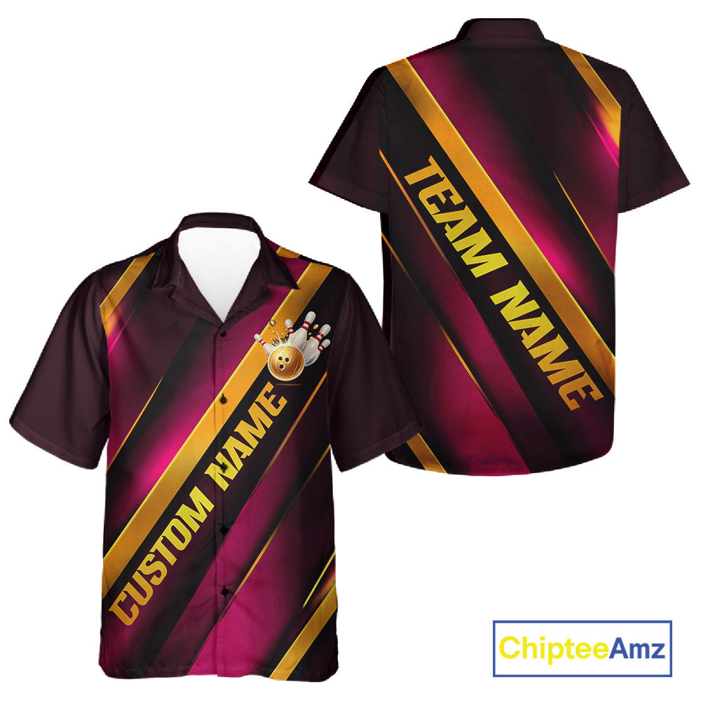 Custom Pink And Gold Bowling Tournament Shirts For Men And Women With Name, Bowler Outfit IPHW10646