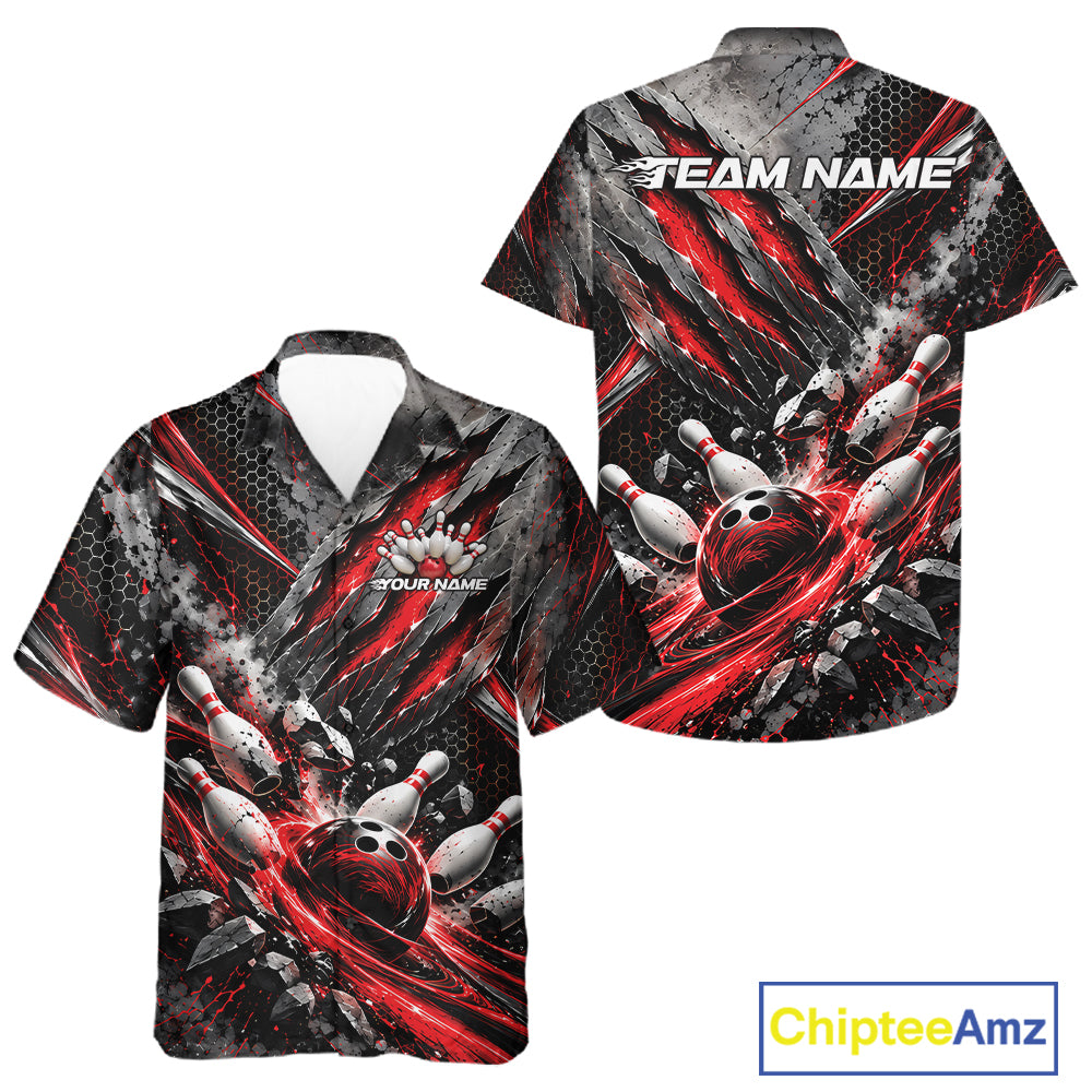Red Claw Marks Custom Bowling Jersey, Bowling Tournament Men And Women Button Up Shirt Team Uniform IPHW12415