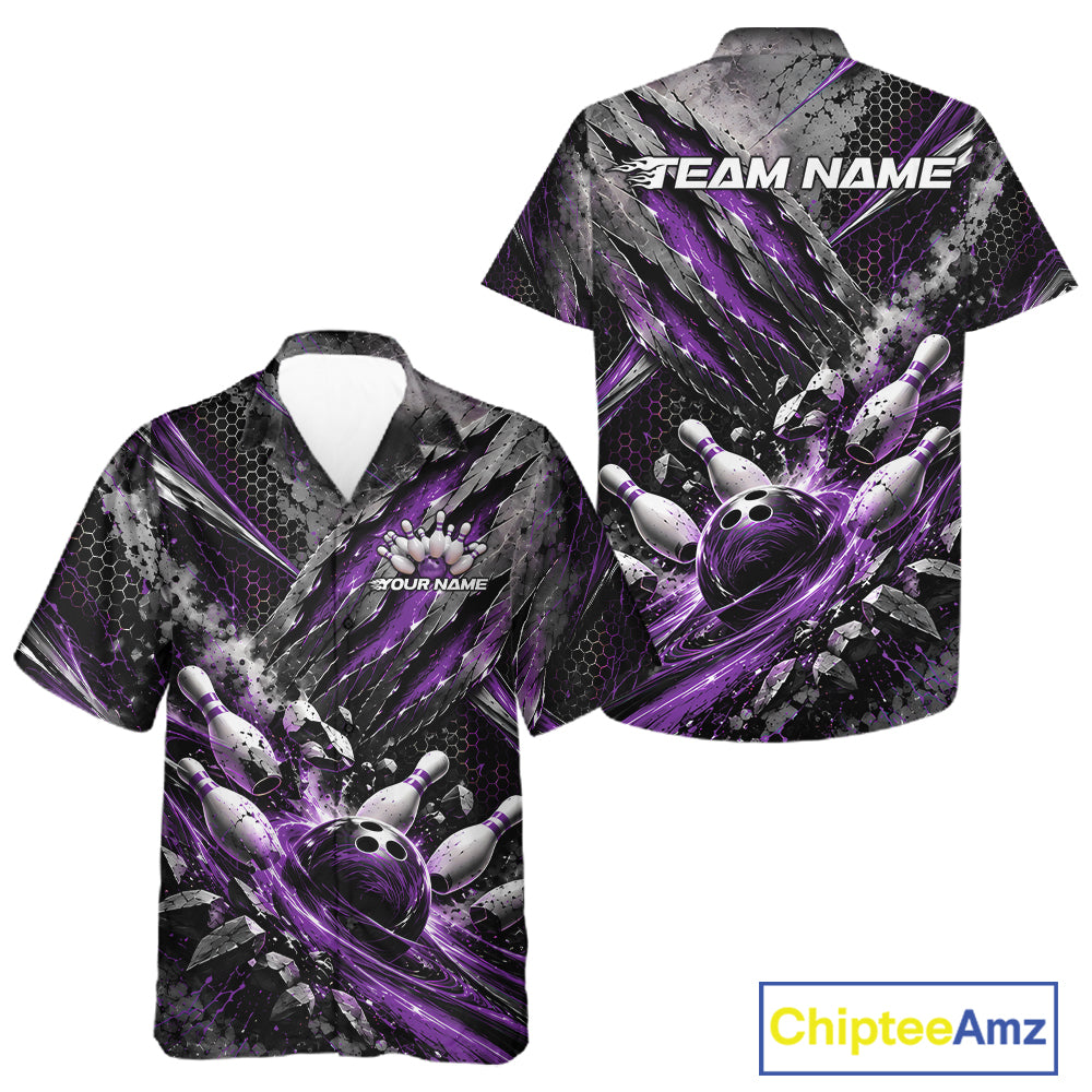 Purple Claw Marks Custom Bowling Jersey, Bowling Tournament Men And Women Button Up Shirt Team Uniform IPHW12417