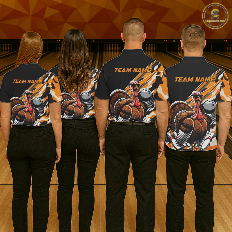 Black And Yellow Camo Custom Funny Turkey Bowling Shirts For Men, Thanksgiving Bowling Tournament IPHW7881