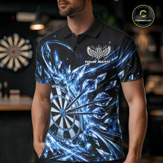 Icy Blue Custom Crystal Ice Dart Team Men Polo Shirt, Dart Jersey Dart Gift IPHW12448