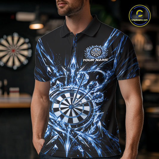 Custom Blue Crystal Ice Dart Team Men Polo Shirt, Dart Jersey Dart League Shirt IPHW12452